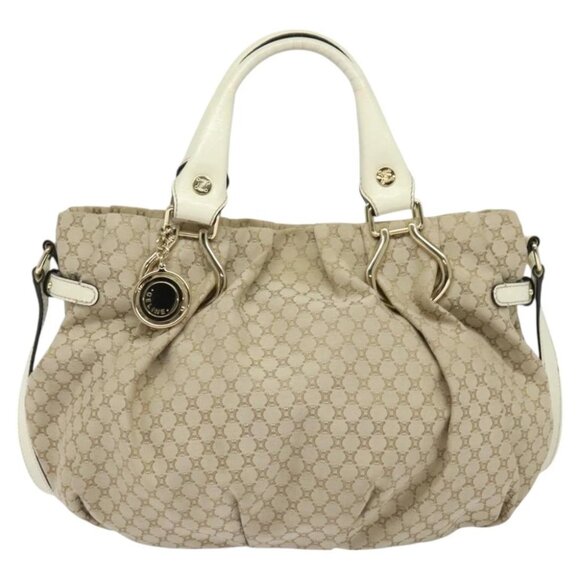 CELINE Macadam Canvas Pillow Hand Bag 2way Beige Gold Auth gh175 - Picture 1 of 15